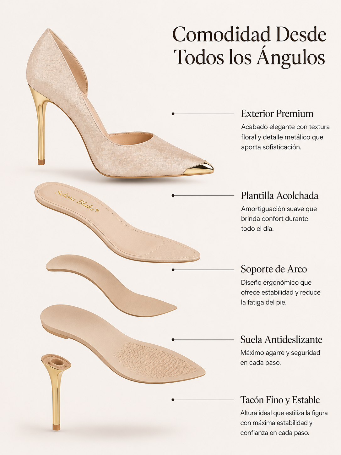 BIANCA | STILETTO D'ORSAY CON TACÓN DORADO