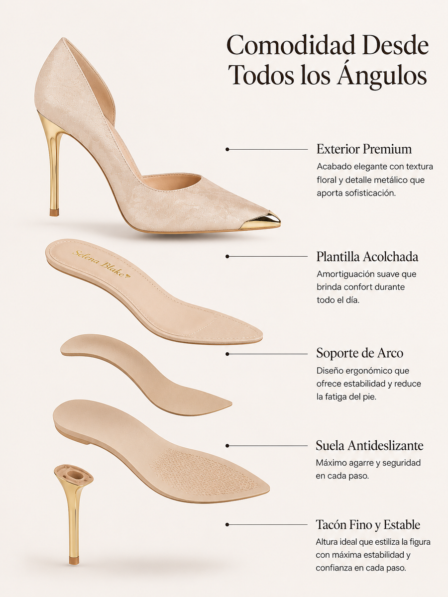 BIANCA | STILETTO D'ORSAY CON TACÓN DORADO