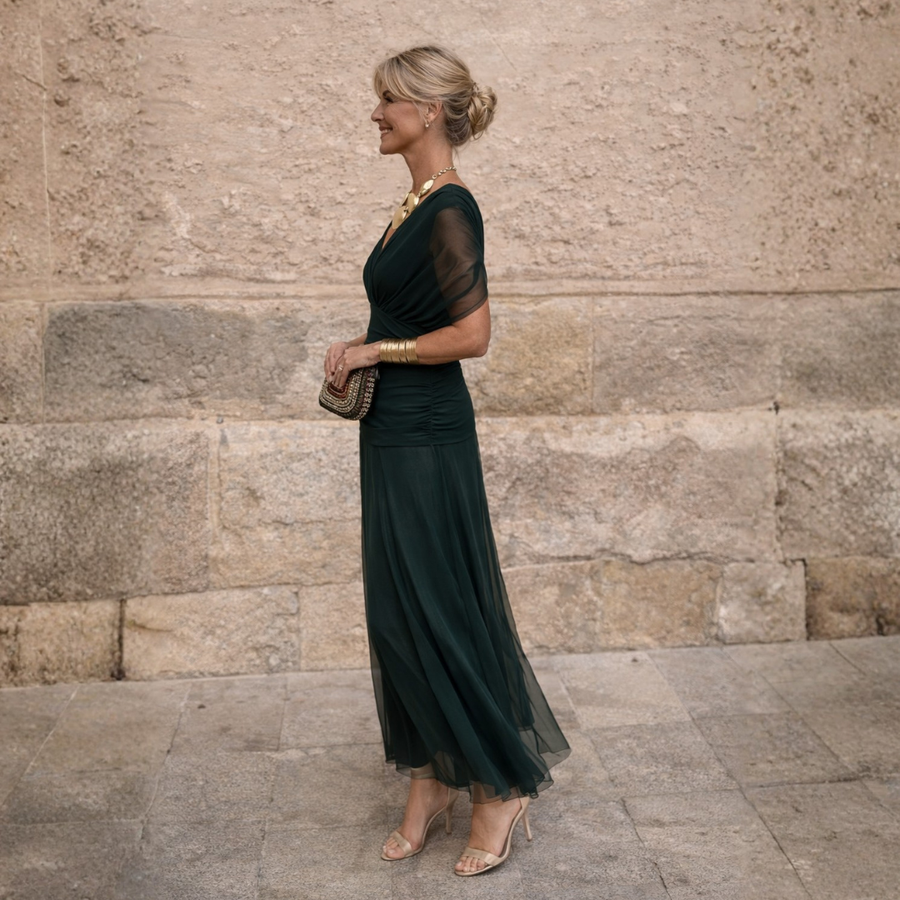 MIKAELA | VESTIDO LARGO ELEGANTE DE MUJER CON ESCOTE EN V