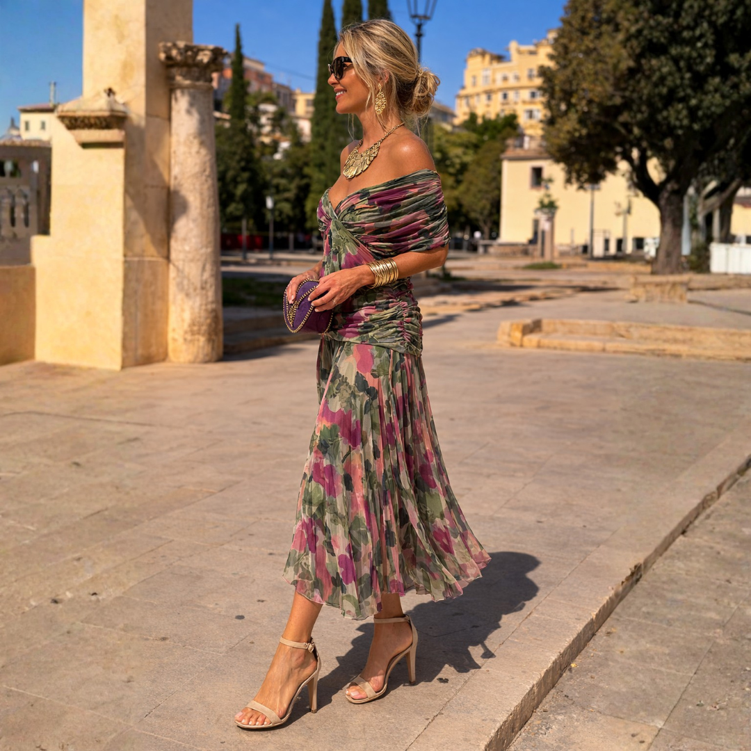 MIKAELA | VESTIDO LARGO ELEGANTE DE MUJER CON ESCOTE EN V