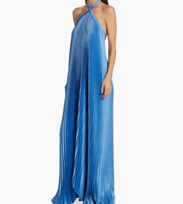 ALMA | VESTIDO LARGO PLISADO HALTER