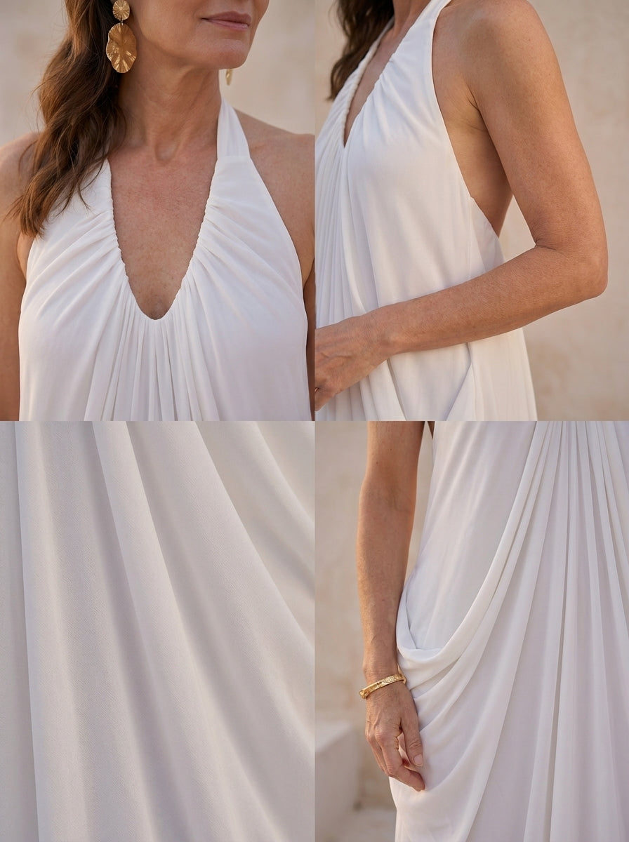 Diana | Grecian Draped White Maxi Dress