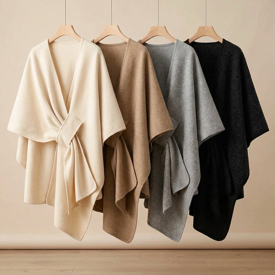 VALERIA | CAPA TIPO PONCHO DE PUNTO CON CINTURÓN