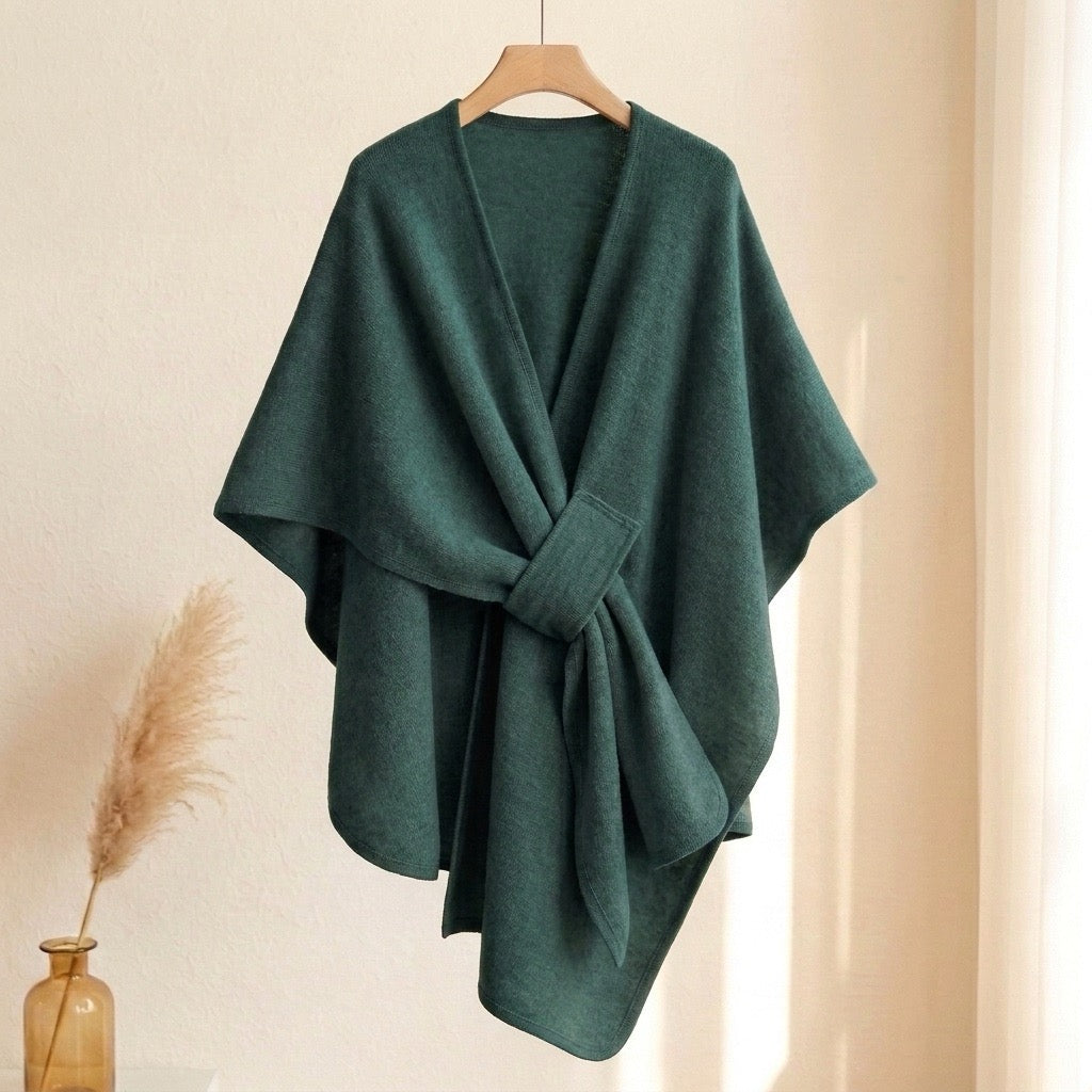 VALERIA | CAPA TIPO PONCHO DE PUNTO CON CINTURÓN