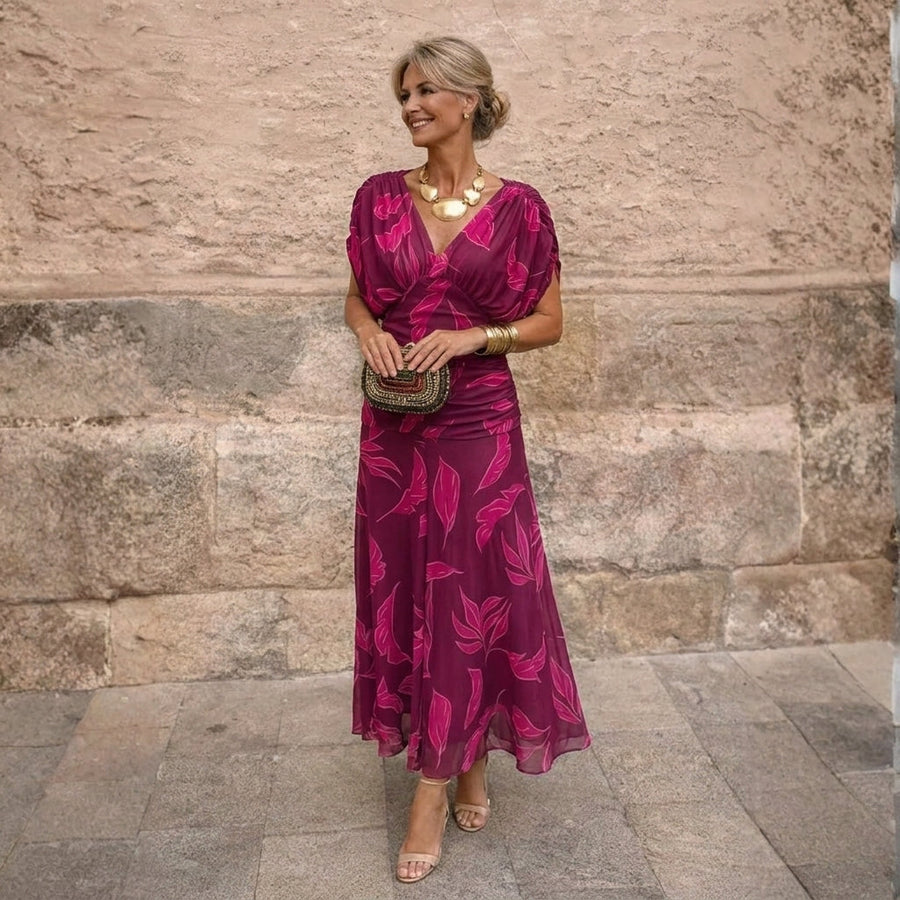 MIKAELA | VESTIDO LARGO ELEGANTE DE MUJER CON ESCOTE EN V