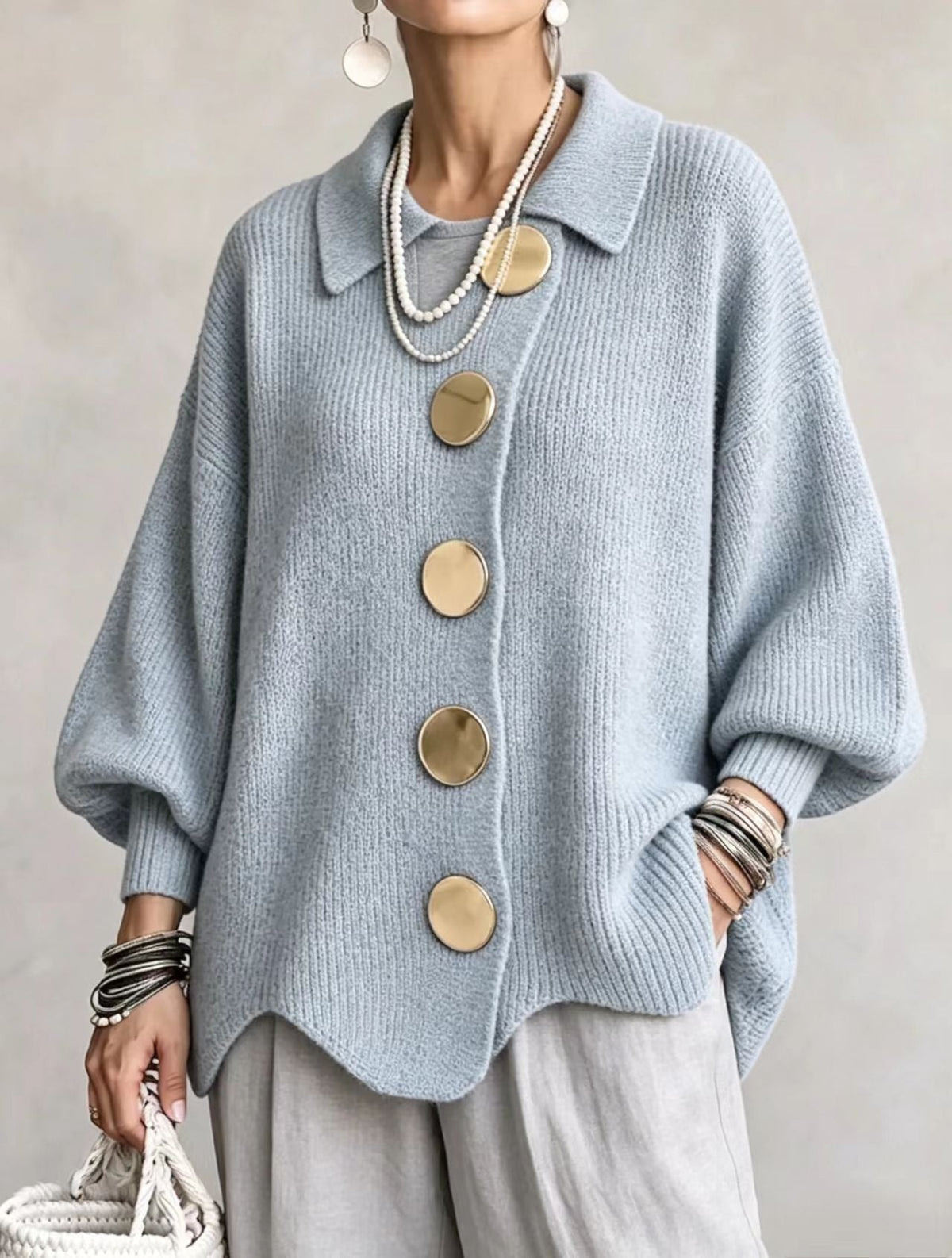VERÓNICA | CÁRDIGAN OVERSIZE MUJER BOTONES DORADOS