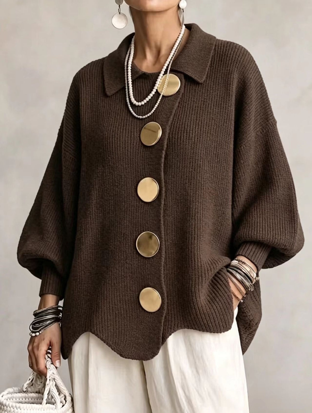 VERÓNICA | CÁRDIGAN OVERSIZE MUJER BOTONES DORADOS