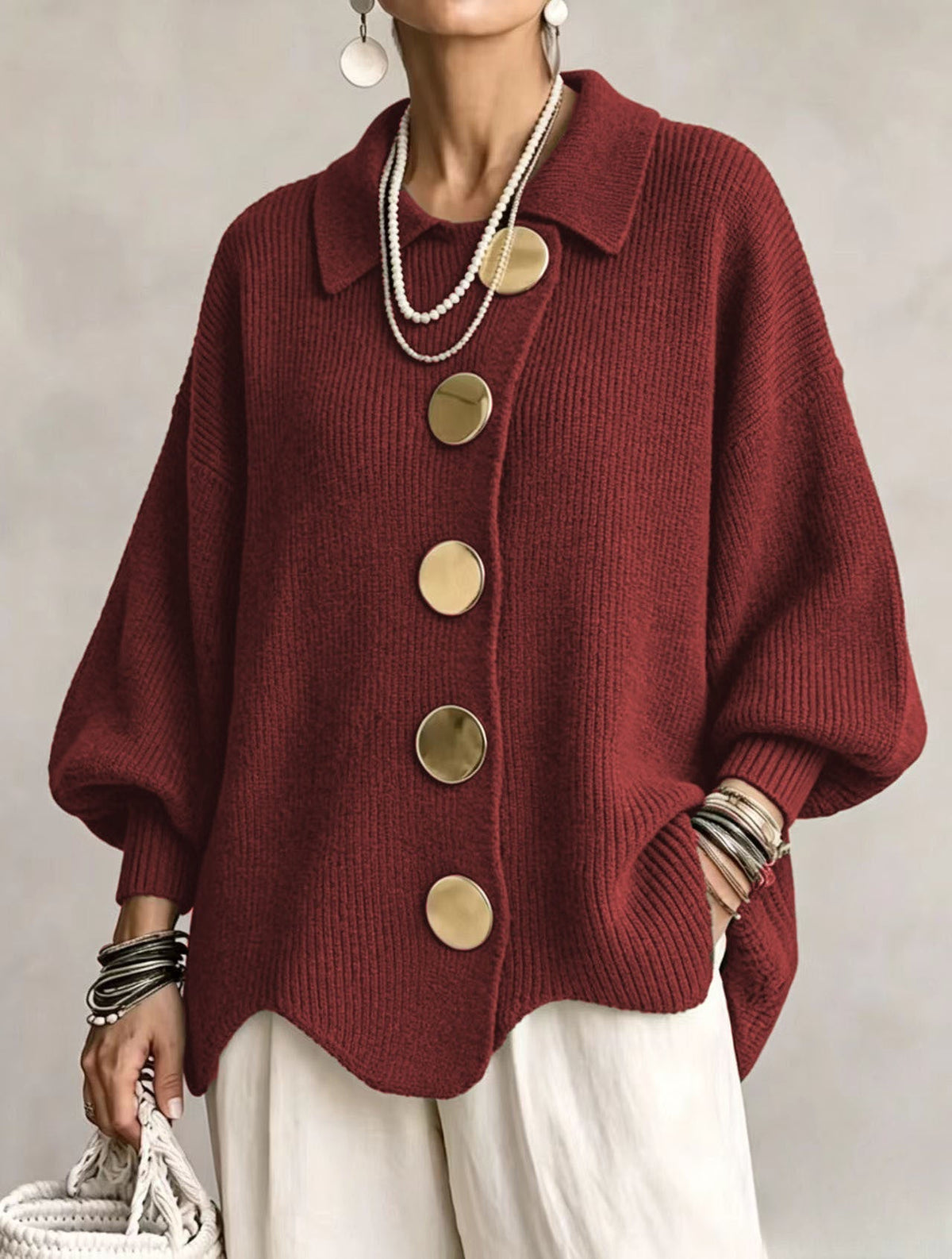 VERÓNICA | CÁRDIGAN OVERSIZE MUJER BOTONES DORADOS