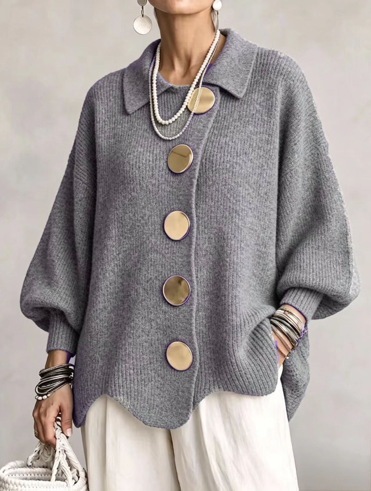 VERÓNICA | CÁRDIGAN OVERSIZE MUJER BOTONES DORADOS
