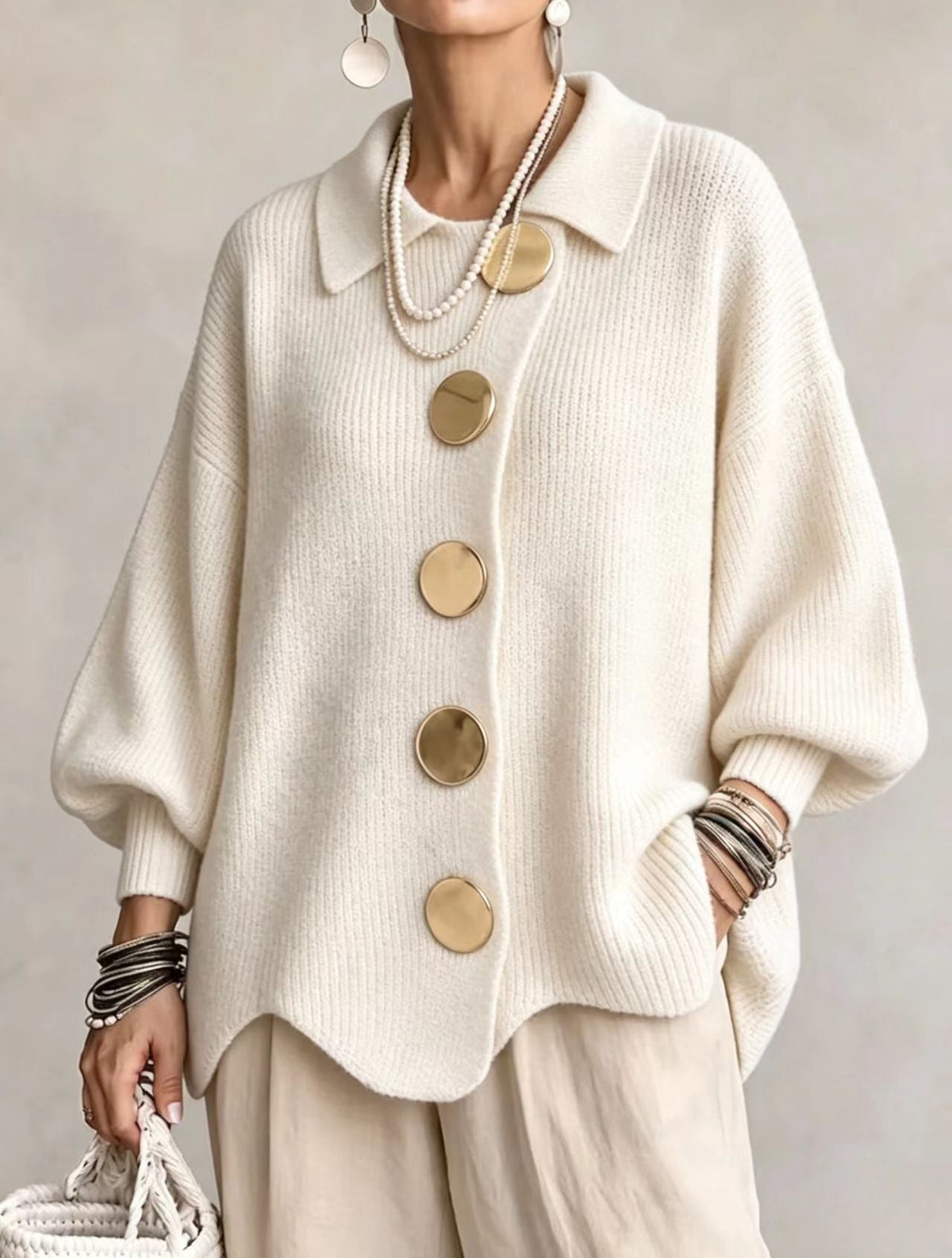 VERÓNICA | CÁRDIGAN OVERSIZE MUJER BOTONES DORADOS