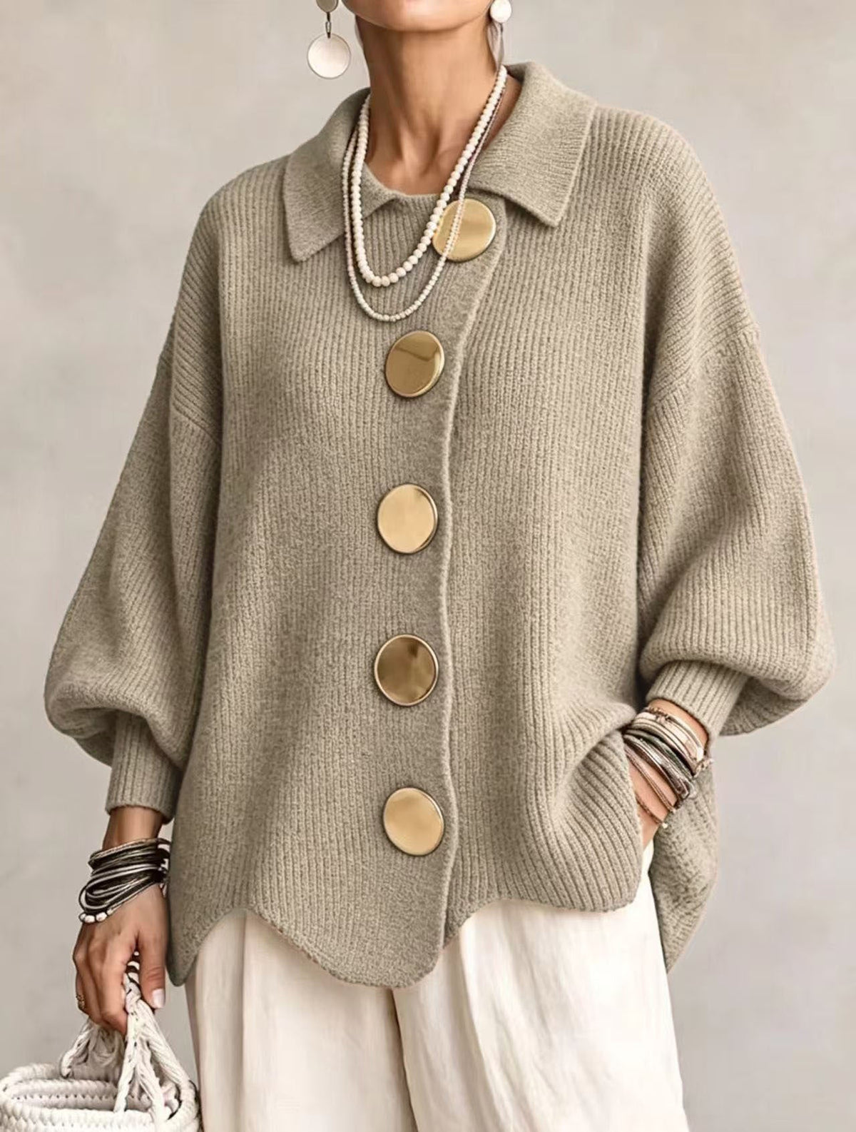 VERÓNICA | CÁRDIGAN OVERSIZE MUJER BOTONES DORADOS