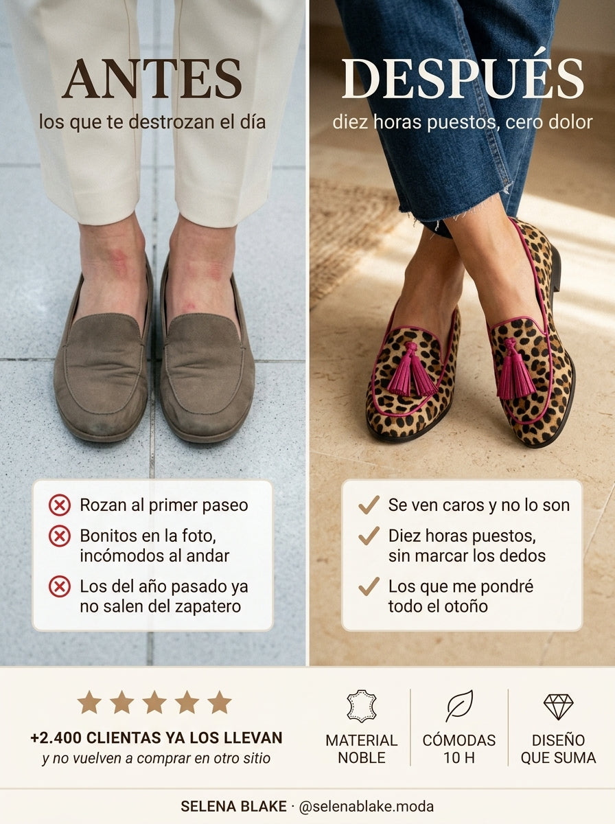 SILVANA | MOCASINES DE MUJER CON ESTAMPADO DE LEOPARDO Y BORLAS