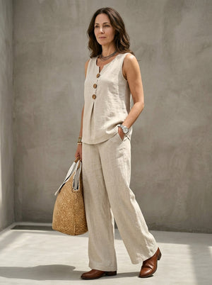 RIVIERA | SET COMPLETO DE CAMISA Y PANTALÓN EN LINO Y ALGODÓN