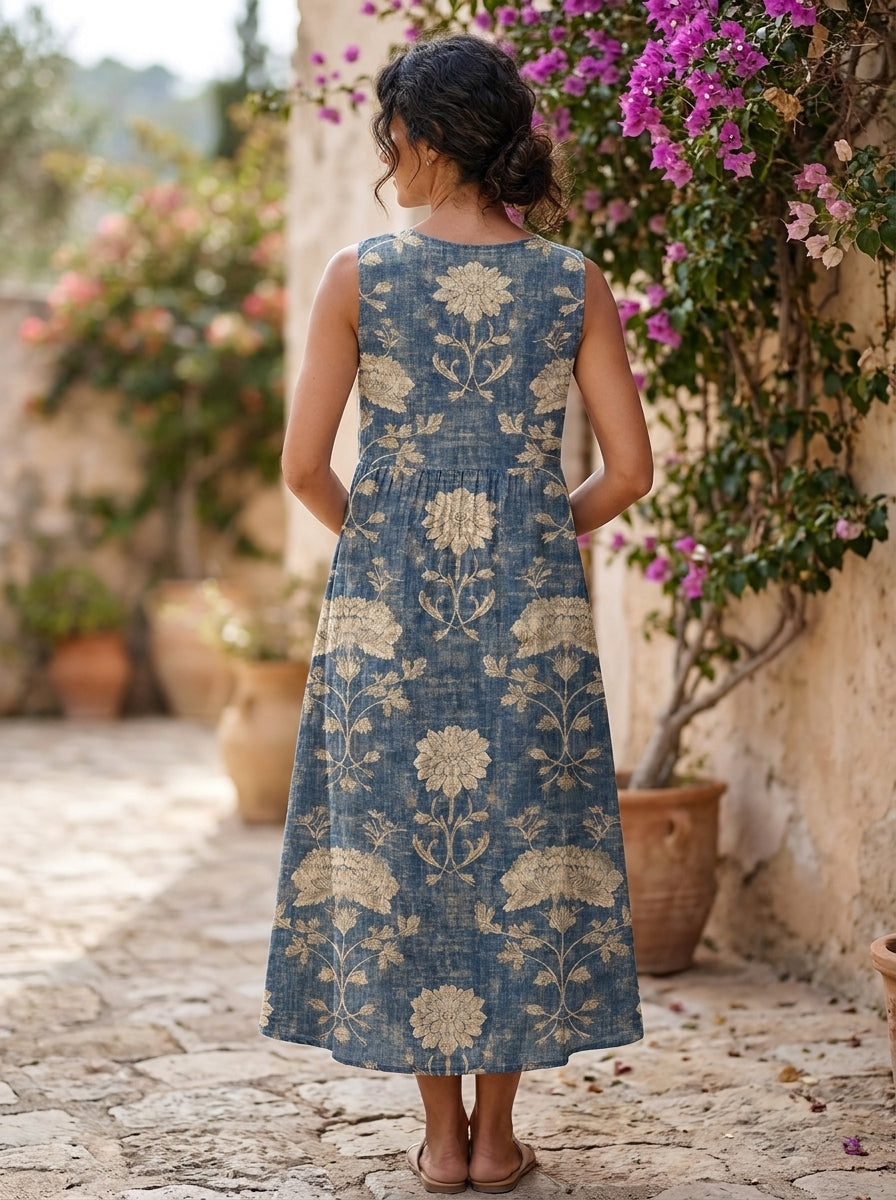 AURORA | VESTIDO MIDI CLÁSICO CON ESTAMPADO FLORAL