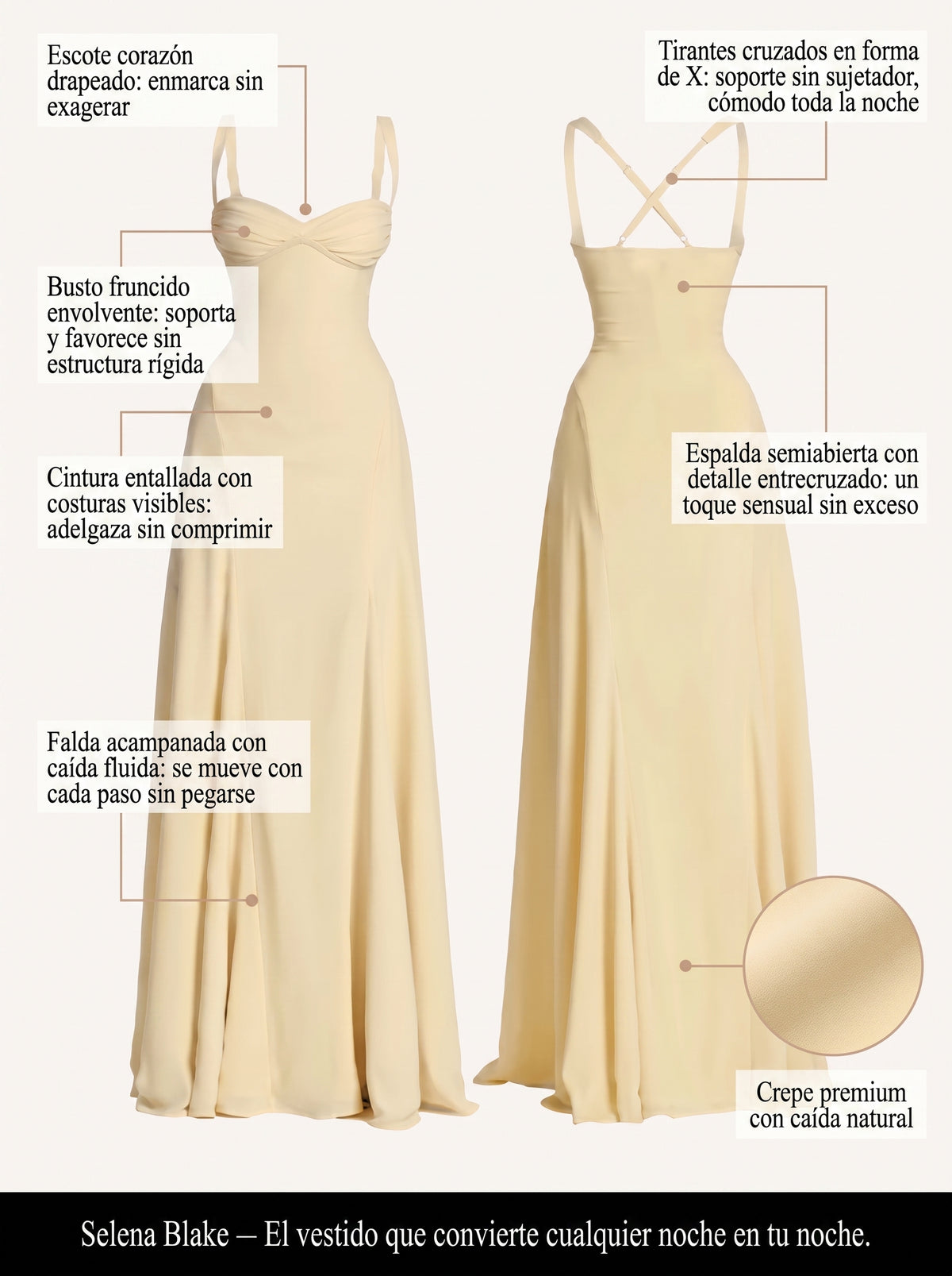 CELESTE | VESTIDO DRAPEADO CON ESPALDA DESCUBIERTA