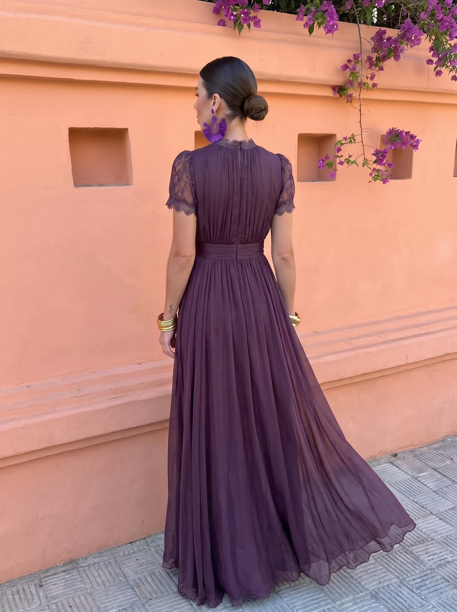 CAYETANA | VESTIDO LARGO DE CHIFÓN CON CUELLO ALTO