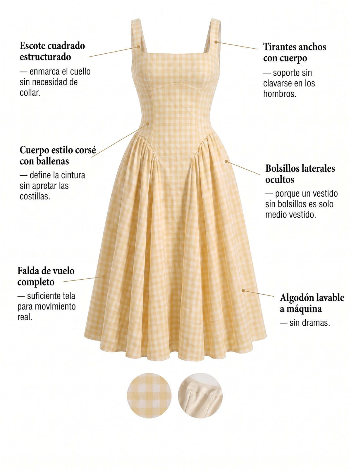 POPPY | VESTIDO CORSÉ DE VICHY CON FALDA AMPLIA