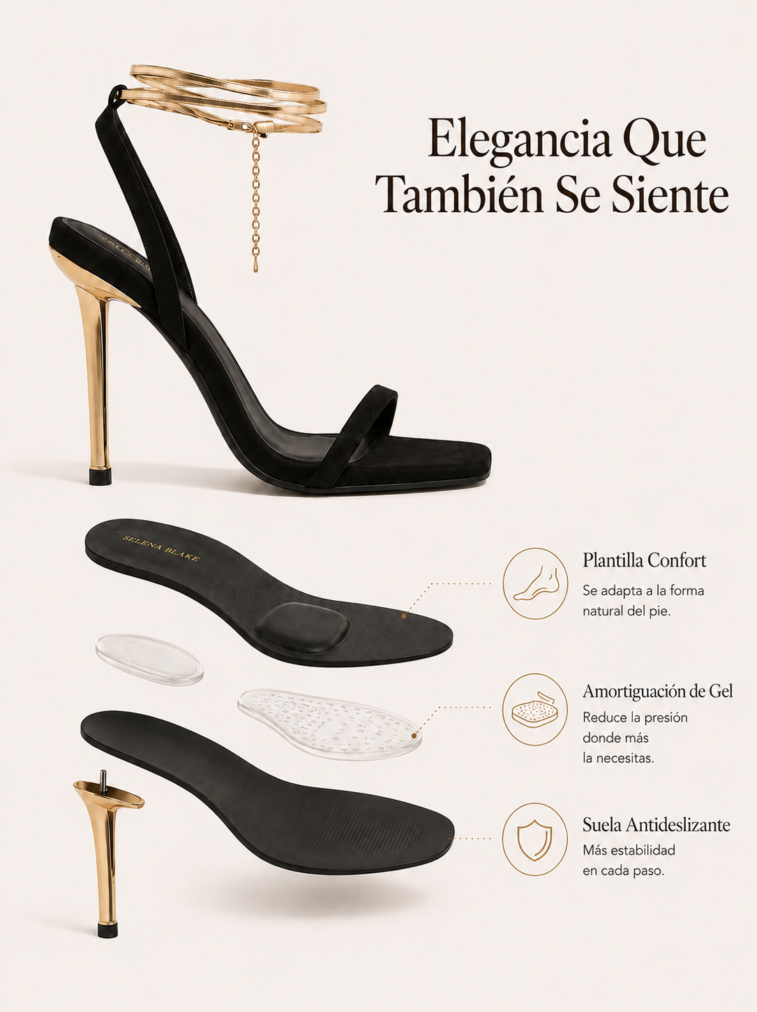GRACE | STILETTO CON CADENA DORADA AL TOBILLO