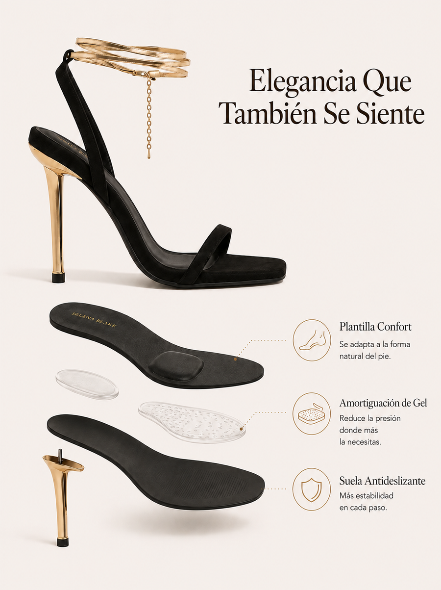 GRACE | STILETTO CON CADENA DORADA AL TOBILLO