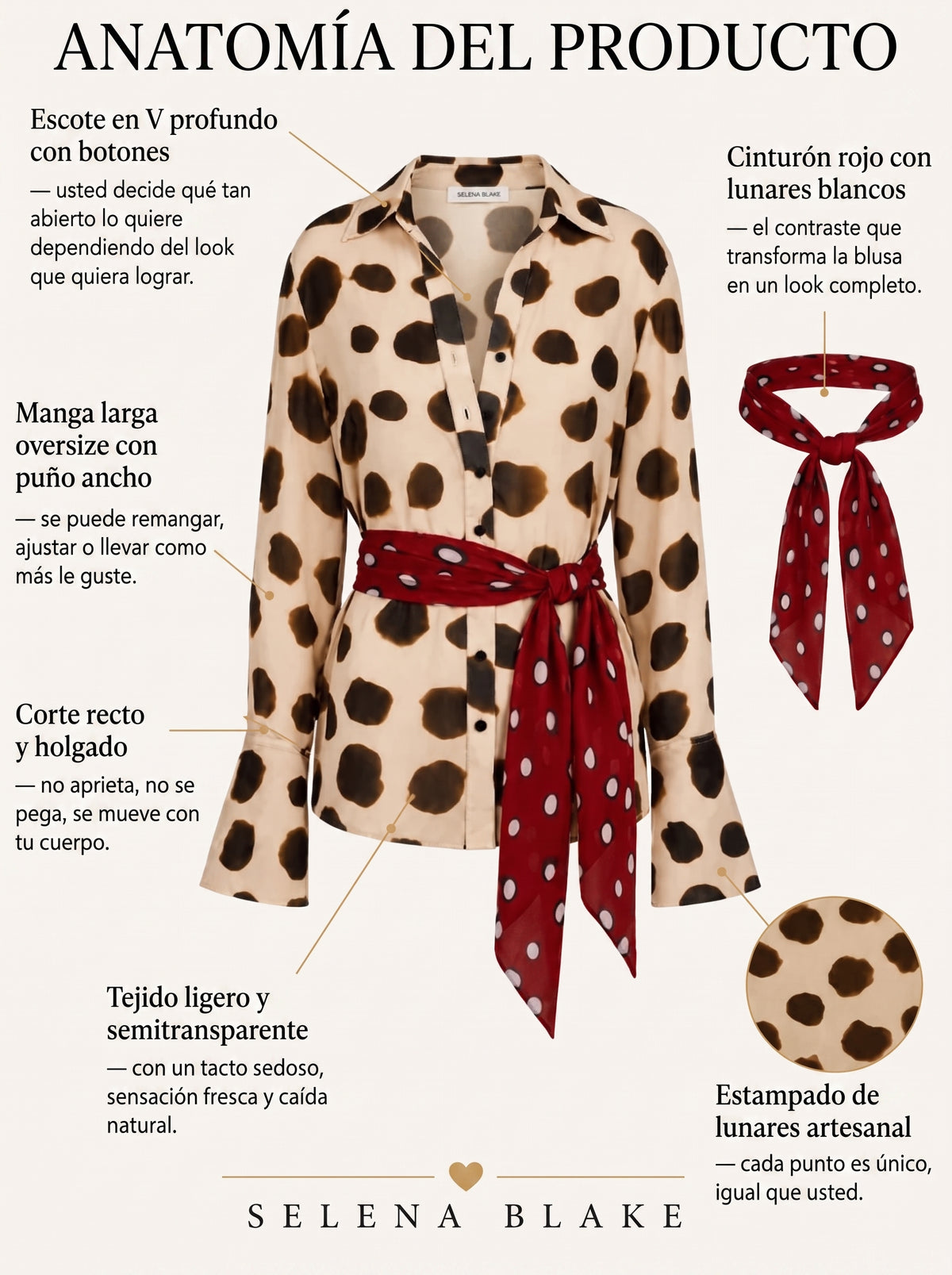 Lola | Wrap Blouse in Polka Dots with Sash