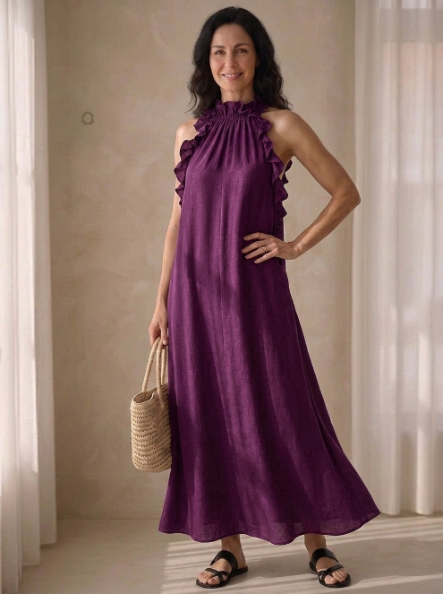 LUA | VESTIDO LARGO NEGRO CON DETALLE DE FRUNCIDO