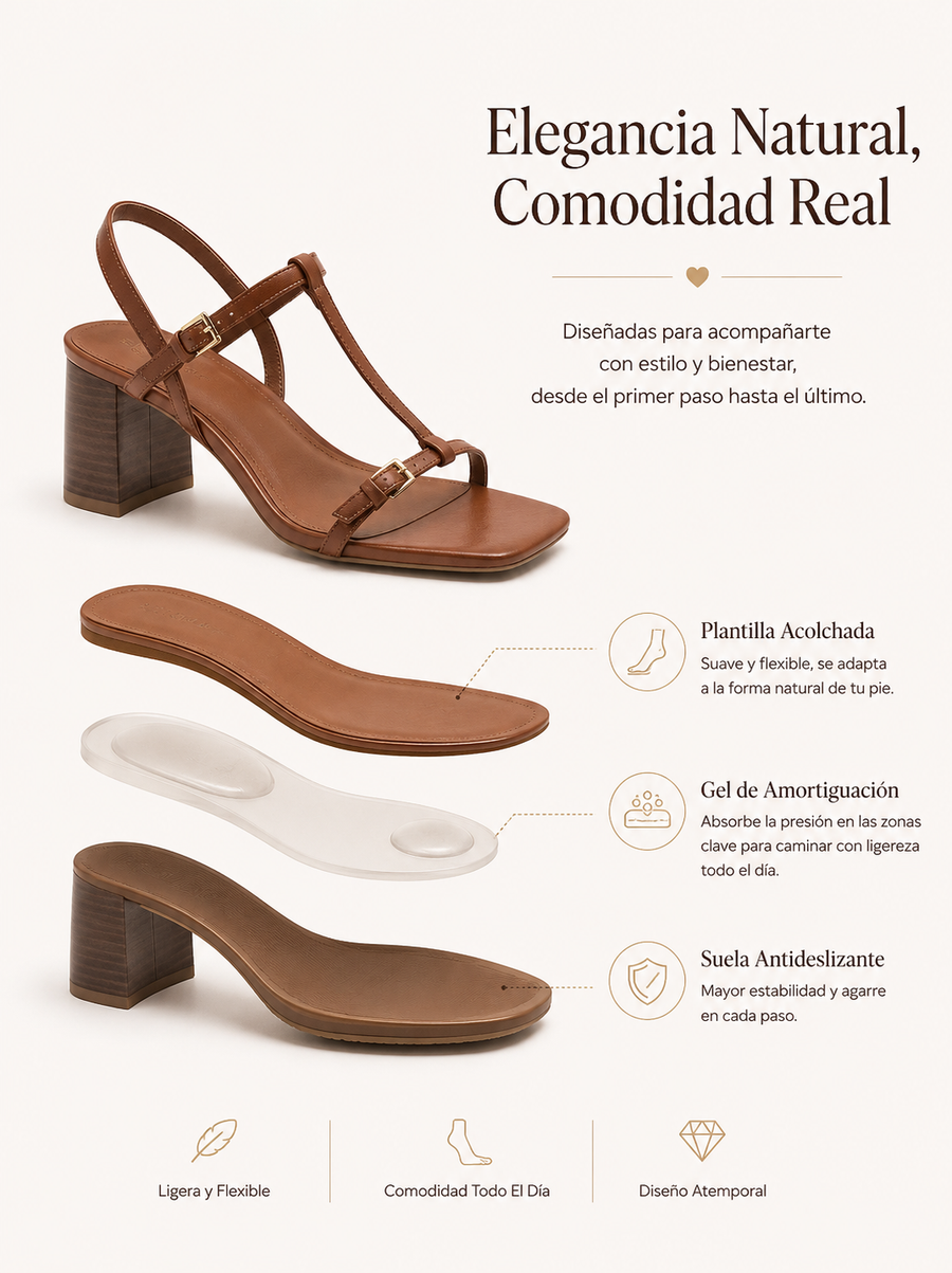 VERA | TACÓN CUADRADO CON TIRAS Y HEBILLA
